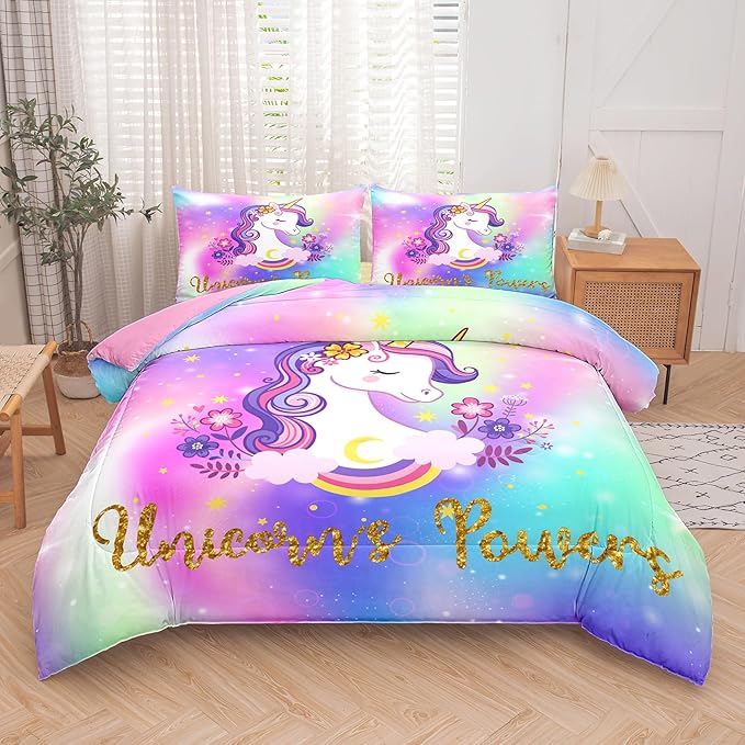 Tailor Shop Unicorn Comforter Sets Full Size,Unicorn Bedding Sets for Girls Kids Teens with 2 Pillowcase… - LeafyLoom