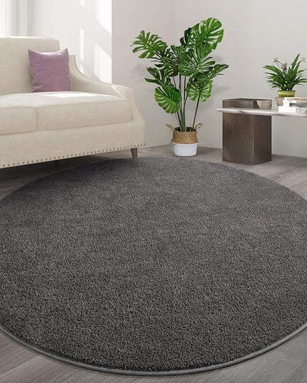 Round Area Rugs for Bedroom Living Room, 6x6 Dark Grey Super Soft Comfy Thickened Memory-Foam Indoor Circle Carpet, Modern Aesthetic Minimalist Carpet for Boys Girls Adults Nursery Home Décor - LeafyLoom