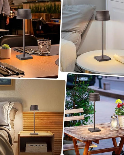 Rechargeable Cordless Table Lamp, Battery 5000mAh Metal Aluminum Housing USB LED Portable Powered Desk Lamp, 3 Levels Brightness Night Light for Restaurants Bars Outdoor (ferruginous-2pack) - LeafyLoom