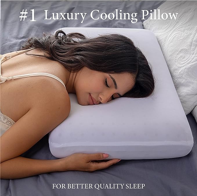 Pharmedoc Cooling Memory Foam Bed Rest Pillows, 1 Pack, Ventilated Lilac Dreamer, Reading, Standard, Back and Side Sleeper Support, Sleeping Pillows for Adults - LeafyLoom