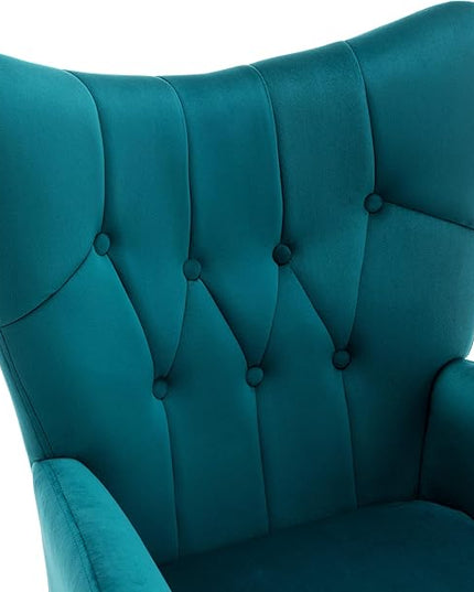 US Pride Furniture Modern Accent Chair with Ergonomic High Wingback, Microfiber Upholstered Armchair with Metal Legs for Living Room, Bedroom, Office or Vanity, Dark Teal - LeafyLoom