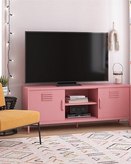 Novogratz Cache Metal Locker-Style TV Stand for TVs up to 65", Bashful Pink - LeafyLoom