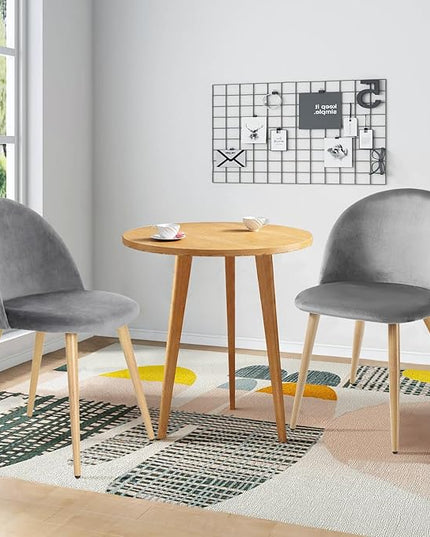 FurnitureR Upholstered Velvet Dining Chair Mid Back Armless with Wood Legs for Home Kitchen Bedroom Living Room, Set of 2, Grey - LeafyLoom