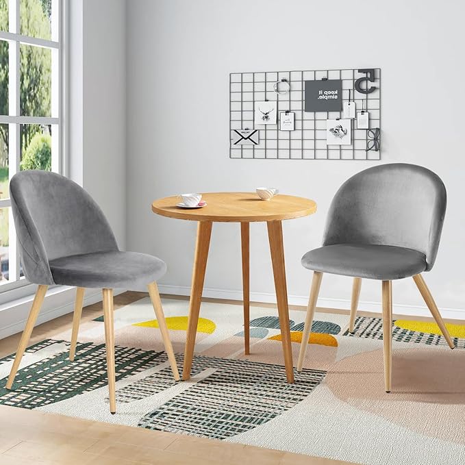 FurnitureR Upholstered Velvet Dining Chair Mid Back Armless with Wood Legs for Home Kitchen Bedroom Living Room, Set of 2, Grey - LeafyLoom