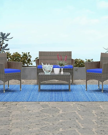 Patio Furniture, 4 Piece Conversation Set, Outdoor Wicker Rattan Table and Chairs, Sectional Sofa with Thick Cushion for Garden, Yard, or Porch, Light Brown - LeafyLoom