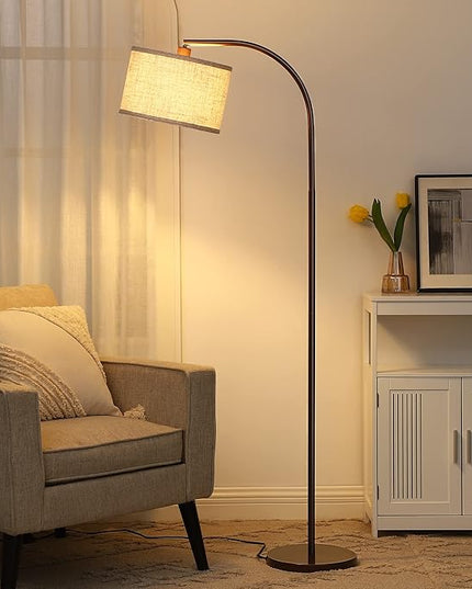 DEWENWILS Modern Arc Floor Lamp, Corner Lamp for Living Room, Minimalist Standing Tall Arched Light with Adjustable Line Lampshade, Bedroom, Home Office, Simple Design Farmhouse Style (Bronze) - LeafyLoom