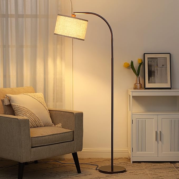DEWENWILS Modern Arc Floor Lamp, Corner Lamp for Living Room, Minimalist Standing Tall Arched Light with Adjustable Line Lampshade, Bedroom, Home Office, Simple Design Farmhouse Style (Bronze) - LeafyLoom