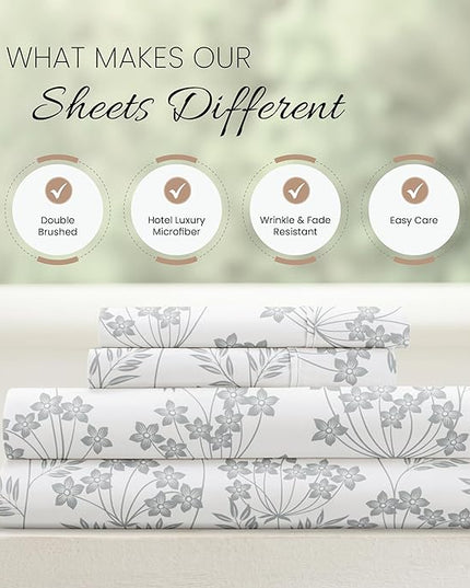 Linen Market 4 Piece King Bedding Sheet Set (Light Blue Floral) - Sleep Better Than Ever with These Ultra-Soft & Cooling Bed Sheets for Your King Size Bed - Deep Pocket Fits 16" Mattress - LeafyLoom