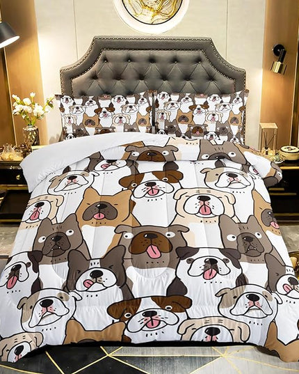 Kawaii Dog Comforter Queen Size,Dogs Comforter Set for Kids Teens Girls Boys,3Pcs Bedding Set Printed Comforter with 2 Pillowcases,Down Alternative,Soft and Lightweight，Queen Size - LeafyLoom