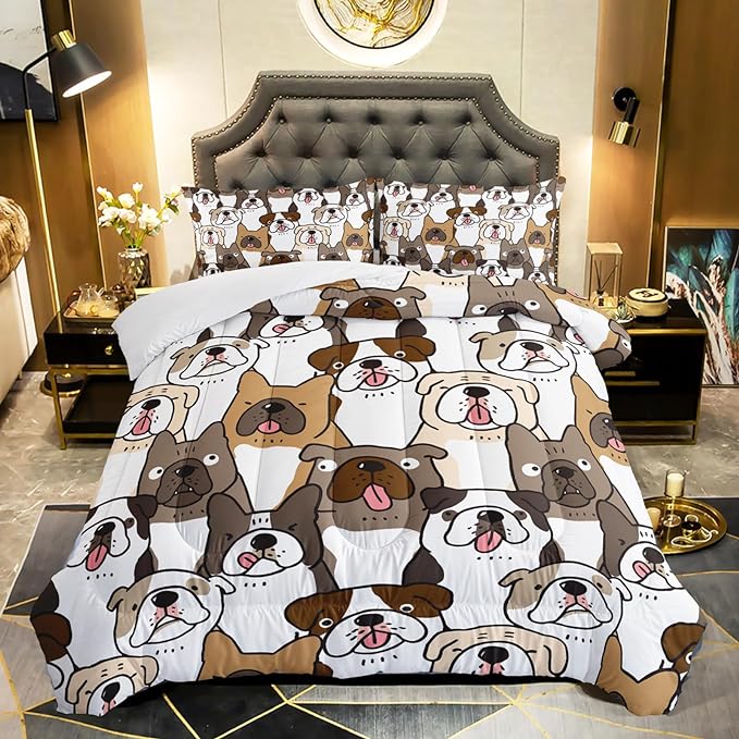 Kawaii Dog Comforter Queen Size,Dogs Comforter Set for Kids Teens Girls Boys,3Pcs Bedding Set Printed Comforter with 2 Pillowcases,Down Alternative,Soft and Lightweight，Queen Size - LeafyLoom