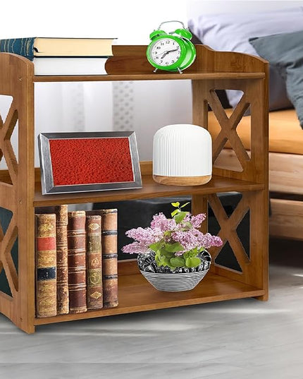 Bookcase by Natural Wood, 3 Tier Bookshelf, Small Book Shelves Freestanding Display Storage Shelves. Open Bookshelf for Bedroom, Living Room and Office (Brown, 3 Tier) - LeafyLoom
