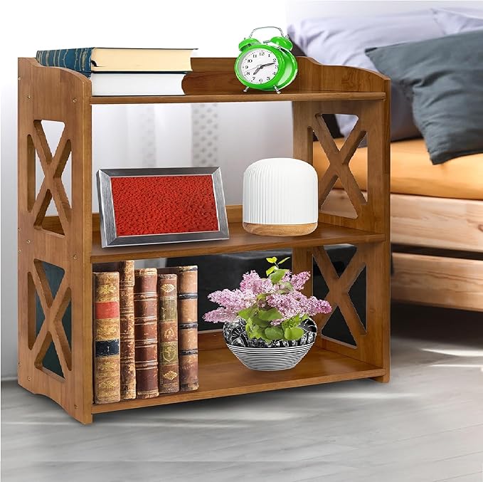 Bookcase by Natural Wood, 3 Tier Bookshelf, Small Book Shelves Freestanding Display Storage Shelves. Open Bookshelf for Bedroom, Living Room and Office (Brown, 3 Tier) - LeafyLoom