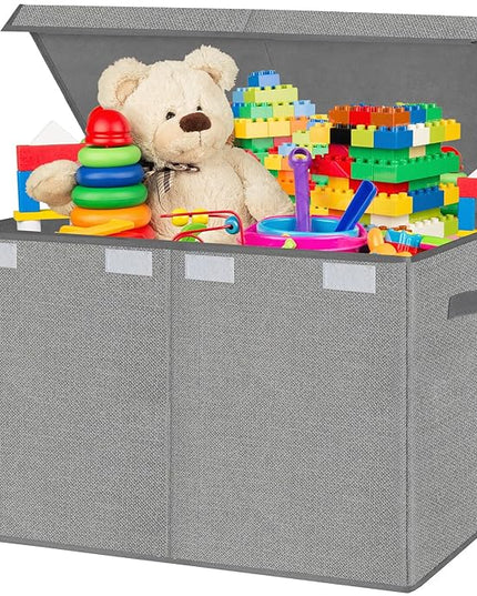 homyfort Large Toy Box Chest for Kids Boys,Collapsible Toy Bin Storage Organizer Basket with Lids for Blanket,Toys,Toddler,Nursery,Playroom (Grey) - LeafyLoom