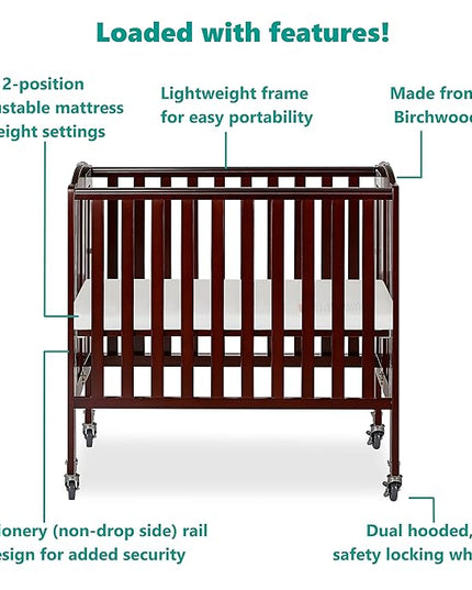 3-in-1 Folding Portable Crib, Espresso, Large - LeafyLoom