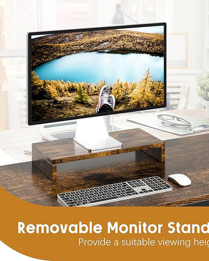 Shintenchi L Shaped Computer Desk, Multifunctional Gaming Desk with 5-Tier Storage Shelves, Monitor Stand, Keyboard Tray & Hook, Modern Style Study Workstation for Home Office, Vintage Brown - LeafyLoom