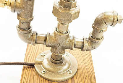 Steampunk Lamp with Dimmer, Dimmable Loft Style Industrial Vintage Antique Style Light with Bulb, Wood Base with Iron Piping Desk Lamp, Retro Desk Lamp LL-034 - LeafyLoom
