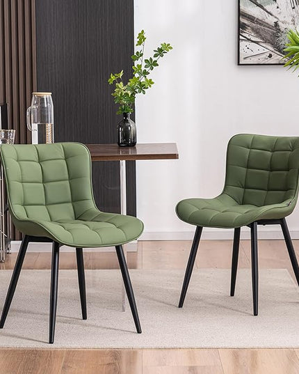 YOUTASTE Olive Green Dining Chairs Set of 2 PU Leather Upholstered Modern Armless Dining Room Chair with Back Metal Legs Kitchen Dinner Accent Guest Chairs for Vanity Reception Waiting Room - LeafyLoom