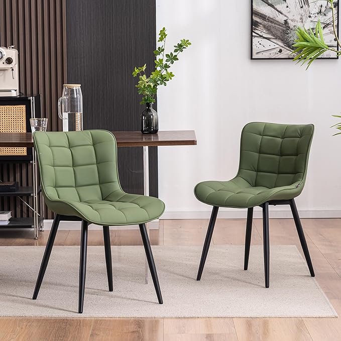 YOUTASTE Olive Green Dining Chairs Set of 2 PU Leather Upholstered Modern Armless Dining Room Chair with Back Metal Legs Kitchen Dinner Accent Guest Chairs for Vanity Reception Waiting Room - LeafyLoom