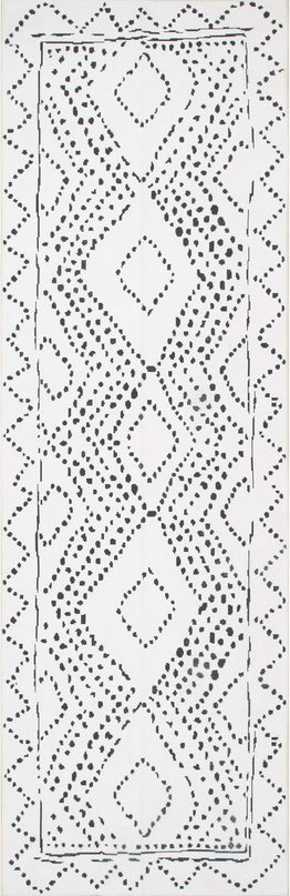 nuLOOM Mila Machine Washable Diamond Trellis Ultra Thin Runner Rug, 2' 6" x 12', White - LeafyLoom