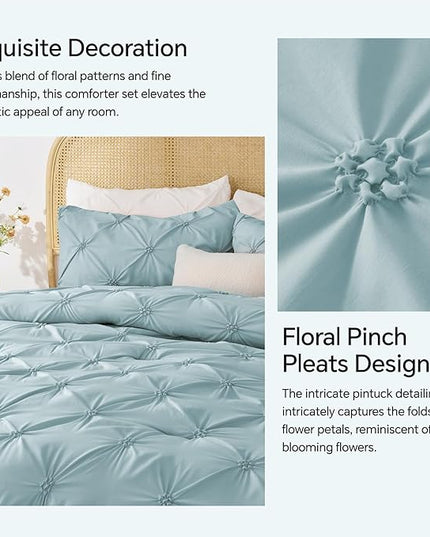 BEDELITE Light Blue Twin Comforter Set for Girls - 2 Peices Boho Pintuck Bedding Comforter Sets, Lightweight Soft & Warm Twin Bedding Sets with 1 Pillowcase for All Season - LeafyLoom
