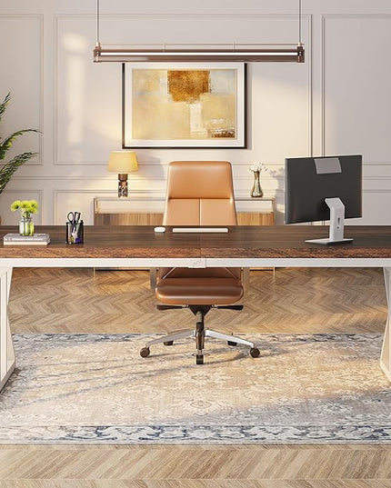Tribesigns 78.7-Inch Executive Desk, Large Computer Office Desk Workstation, Modern Simple Style Laptop Desk Study Writing Table Business Furniture for Home Office (Rustic Brown/White, 78.7 Inch) - LeafyLoom