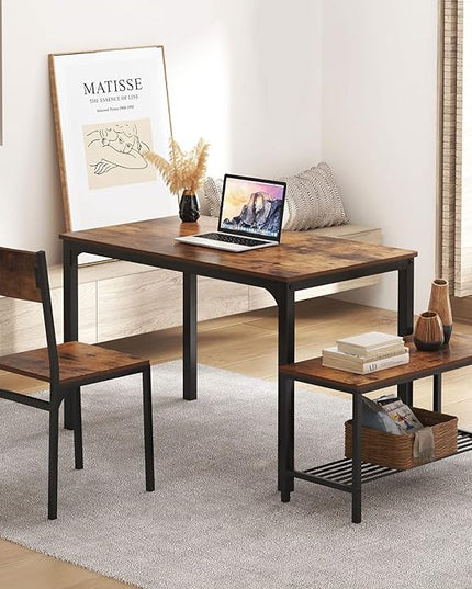 soges 4 Person Dining Table Set, 43.3inch Kitchen Table Set for 4, Dining Room 2 Chairs with Backrest, 2-Person Bench with Storage Rack, Vintage Brown - LeafyLoom