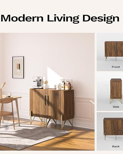 roomfitters 39” Sideboard Buffet Cabinet with Storage, Accent Cabinet with 2 Doors, Modern Mid-Century Credenza, Dark Walnut Furniture for Kitchen, Entryway, Living Room - LeafyLoom