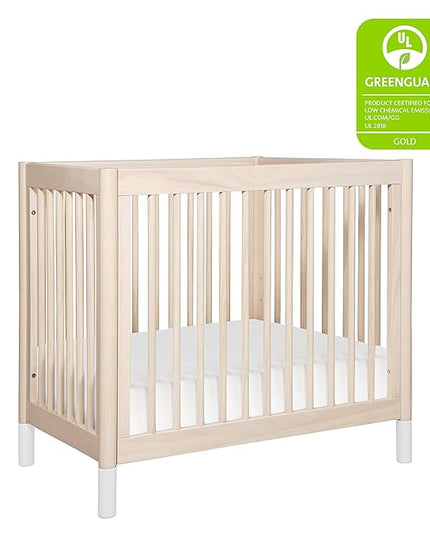 Babyletto Gelato 4-in-1 Convertible Mini Crib in Washed Natural and White, Greenguard Gold Certified - LeafyLoom