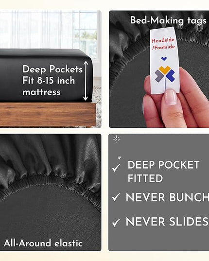 California Design Den Softest 100% Cotton Sheets, Twin XL Sheets Set, 3 Pieces, 400 Thread Count Sateen, Dorm Rooms & Adults, Deep Pocket Sheets, Cooling Sheets (Black) - LeafyLoom