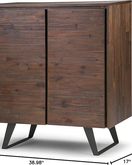 SIMPLIHOME Lowry SOLID ACACIA WOOD and Metal 39 Inch Wide Modern Industrial Medium Storage Cabinet in Distressed Charcoal Brown, For the Living Room, Entryway and Family Room - LeafyLoom