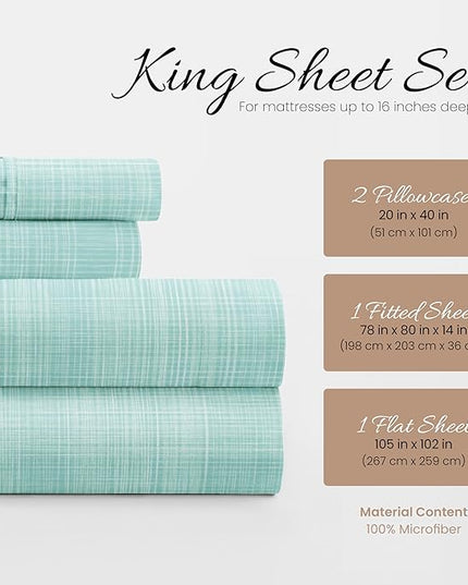 Linen Market 4 Piece King Bedding Sheet Set (Aqua Thatch) - Sleep Better Than Ever with These Ultra-Soft & Cooling Bed Sheets for Your King Size Bed - Deep Pocket Fits 16" Mattress - LeafyLoom