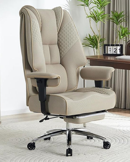 Big and Tall Office Chair 400lbs Wide Seat, Mesh High Back Executive Office Chair with Foot Rest, Ergonomic Office Chair Lumbar Support for Lower Back Pain Relief (Mesh Dark Beige) - LeafyLoom
