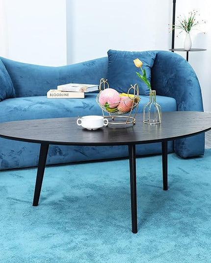 FIRMINANA Mid Century Modern Coffee Table,Large Oval Black Coffee Table for Living Room,Oval Small Mangotop Black Coffee Table for Small Spaces,Black-47.3" W x23.63 D x 17.72" H - LeafyLoom