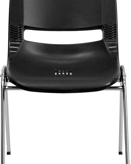 Flash Furniture HERCULES Series 661 lb. Capacity Black Ergonomic Shell Stack Chair with Chrome Frame and 16'' Seat Height - LeafyLoom