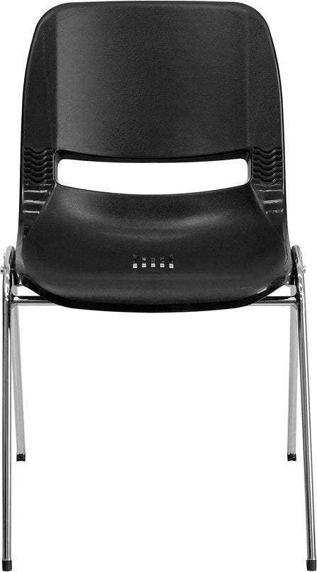 Flash Furniture HERCULES Series 661 lb. Capacity Black Ergonomic Shell Stack Chair with Chrome Frame and 16'' Seat Height - LeafyLoom