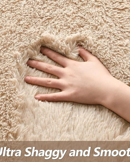 Super Soft Fluffy Shaggy Rugs for Living Room Bedroom, Fuzzy Plush Area Rugs for Girls Kids Room Nursery Home Decor, Furry Dorm Rug Cute Non-Slip Indoor Floor Carpet 5x8 Feet, Beige - LeafyLoom
