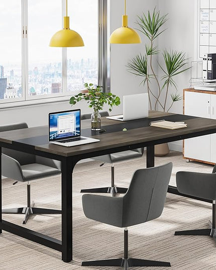 Tribesigns Modern Computer Desk, 63 x 31.5 inch Large Office Desk Computer Table Study Writing Desk Workstation for Home Office, Grey/Black - LeafyLoom
