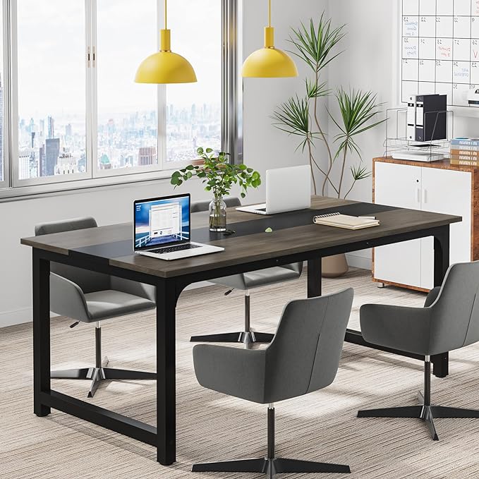 Tribesigns Modern Computer Desk, 63 x 31.5 inch Large Office Desk Computer Table Study Writing Desk Workstation for Home Office, Grey/Black - LeafyLoom