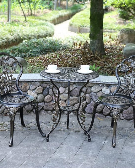 Patio Bistro Set.Rust-Resistant Cast Aluminum Bistro Table Set with Umbrella Hole for Backyard (Rose Copper) - LeafyLoom