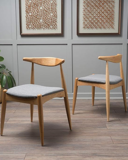 Christopher Knight Home Francie Fabric with Oak Finish Dining Chairs, 2-Pcs Set, Grey / Oak - LeafyLoom