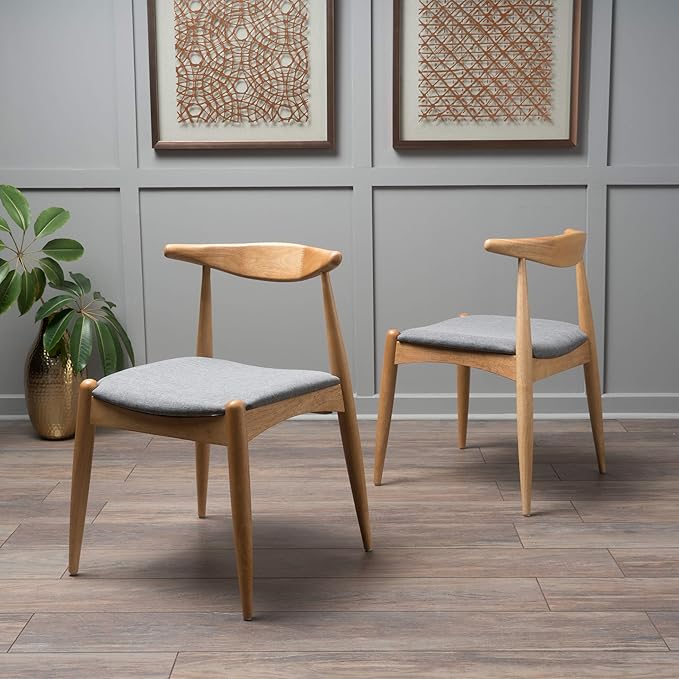 Christopher Knight Home Francie Fabric with Oak Finish Dining Chairs, 2-Pcs Set, Grey / Oak - LeafyLoom