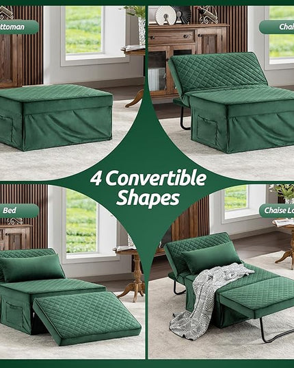 Sofa Bed, 4 in 1 Multi-Function Folding Ottoman Breathable Velvet Couch Bed with Adjustable Backrest Modern Convertible Chair for Living Room Apartment Office,Squared-Green - LeafyLoom