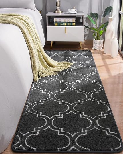 Chicrug Shag Geometric Modern Runner Rug for Bedroom, 2x6 Feet Memory Foam Indoor Hallway Runner Carpet, Fluffy Rug for Living Room Bedside Room Decor for Family, Dark Grey/White - LeafyLoom