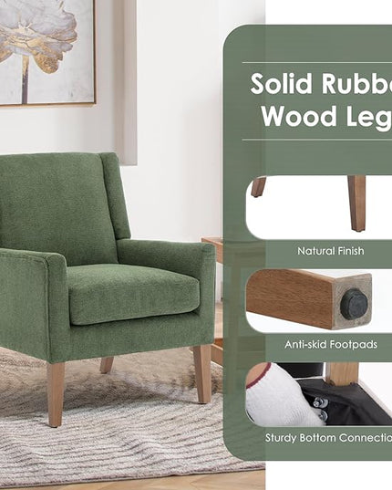 COLAMY Modern Wingback Living Room Chair, Upholstered Fabric Accent Armchair, Single Sofa chair with Lounge Seat and Wood Legs for Bedroom/Office/Reading Spaces, Green - LeafyLoom