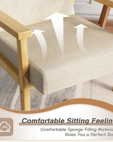 YESHOMY Mid-Century Modern Accent Chair with Solid Wood Frame and Thick Cushion for Living Room, Bedroom, Home Office, Set of 2, Beige - LeafyLoom