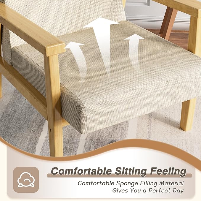 YESHOMY Mid-Century Modern Accent Chair with Solid Wood Frame and Thick Cushion for Living Room, Bedroom, Home Office, Set of 2, Beige - LeafyLoom