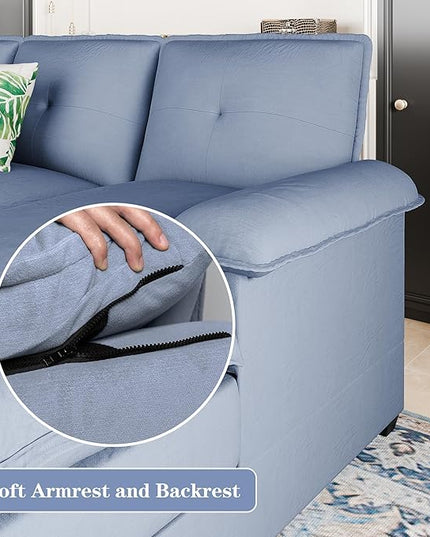 Shintenchi 110" Modular Sectional Couches for Living Room, U-Shaped Sofa Couch with Double Chaise, 4 Seat Sofa Sets with Thick Cushion & Soft Backrest, Blue - LeafyLoom