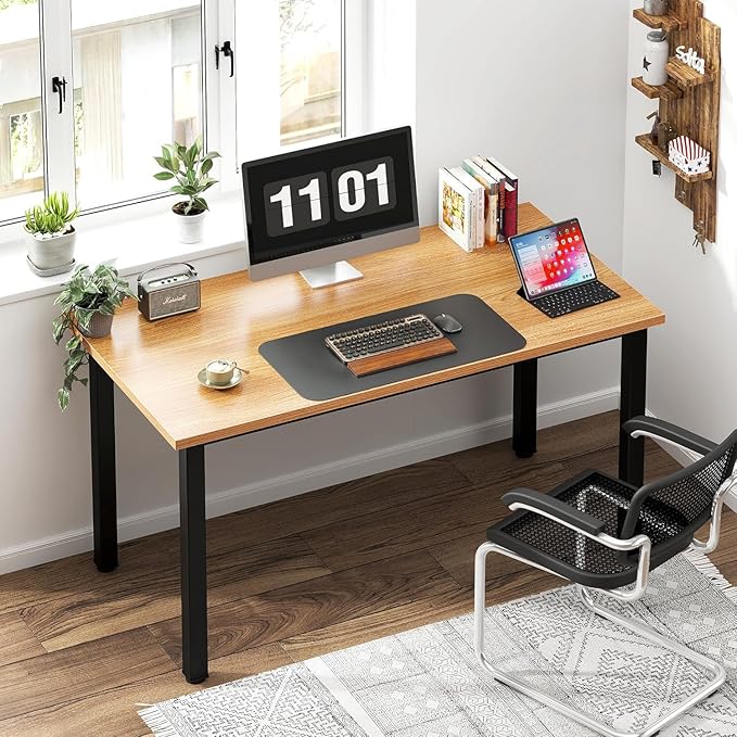 sogesfurniture Modern Simple Style Home Office Gaming Desk, 47.2 inches Office Desk Computer Desk Gaming Desk Computer Table Sturdy Writing Workstation for Home Office, Teak+Black - LeafyLoom