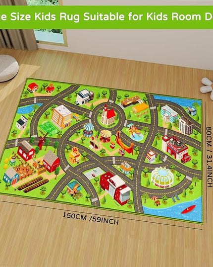 Kids Rugs Traffic Road Carpet for Car City Map Play Rug 3.3'×5' for Playroom Educational Mat Area Rug, Kid Playtime Collection Toddler Car Track Rug Cute Cartoon (City Road B, 39.4×59 in) - LeafyLoom
