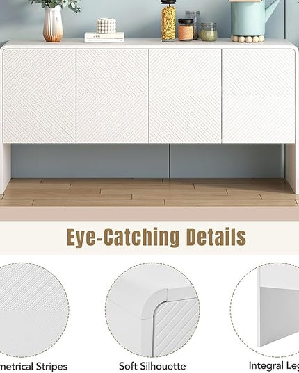 60" L Large Storage Space Sideboard with 4 Doors,Elegant Minimalist Style Buffet Cabinet,W/Adjustable Shelves and Rebound Device,Console Table for Living Room Entryway Kitchen,White - LeafyLoom